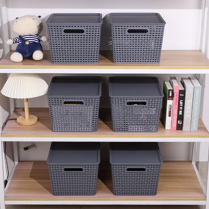 Xyskin 6 Packs Storage Bins with Lids, Plastic Storage Containers