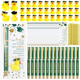 Sayglossy 30 Sets Graduation Gifts Bulk Class of 2025 Gel Ink Pen Mini Card Cap Yellow Resin Duck Graduation Party Decorations Favors for Student (Green)