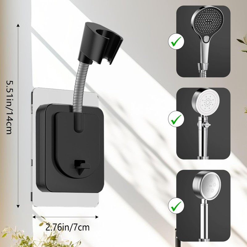 360° Adjustable Flexible Suction Cup Shower Head Holder, Wall Mount