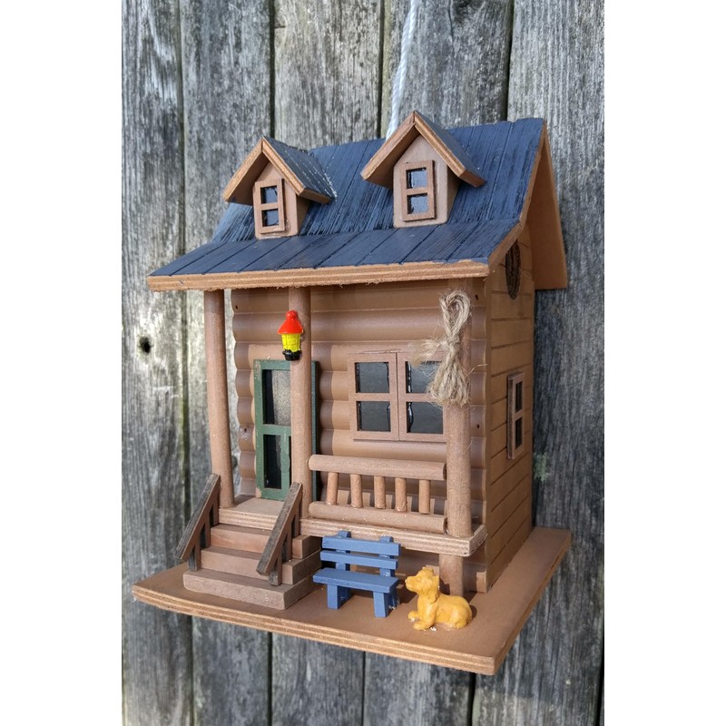 Home Bazaar Log Cabin Bird House, Handcrafted Wooden Outdoor Birdhouse