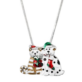 Falari Christmas Joy Pendant Necklace Rhinestone Crystal Rhodium High Polished J0448