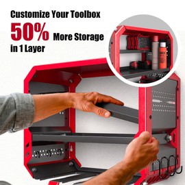 Christmas Gift for Men - End His Garage Clutter | Red Power Tool Organizer Wall Mount with Charging Station | All-in-One 3-Tier Heavy Duty Tool Rack with 420lb Capacity for Dad, Husband, DIYers