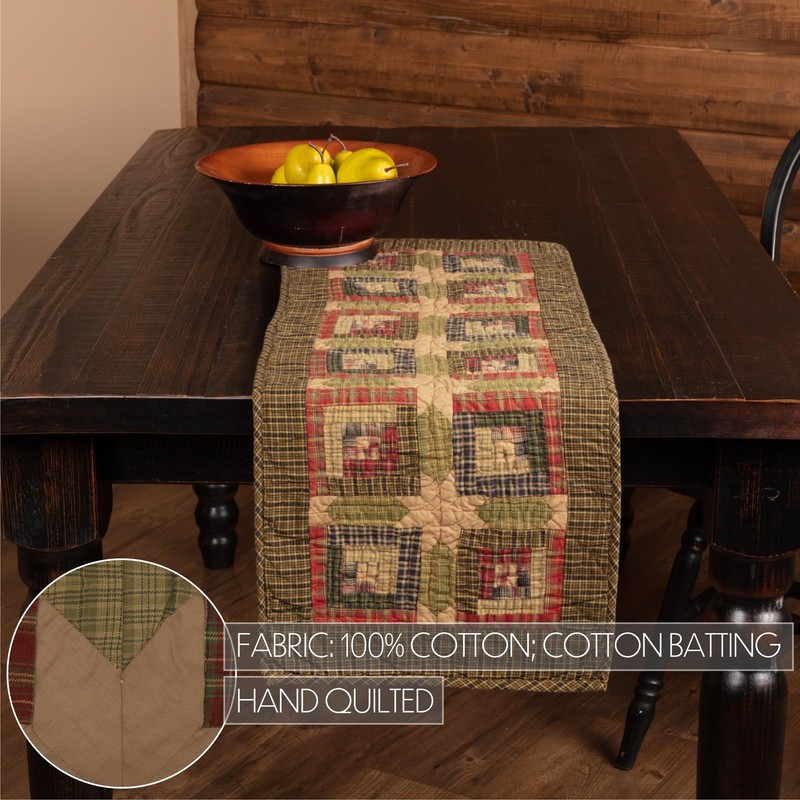 Tea Cabin Rustic 13"x36" Table Runner Green Patchwork Cotton Hand