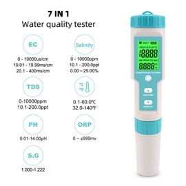 OPSLEA PH Meter 7 in 1 Salinity/PH/SG/TDS/EC/ORP/Tempmeter Water Quality Meter for Swimming Pools, Hydroponics, Drinking Water Aquariums