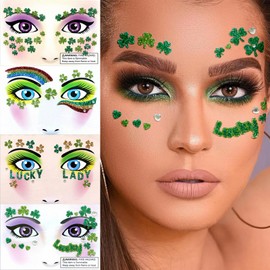 4 Pcs St. Patrick's Day Face Tattoos Stickers Green Shamrock Temporary Tattoo Sticker St. Patrick's Day Face Gem Sticker for St. Patrick's Day Makeup