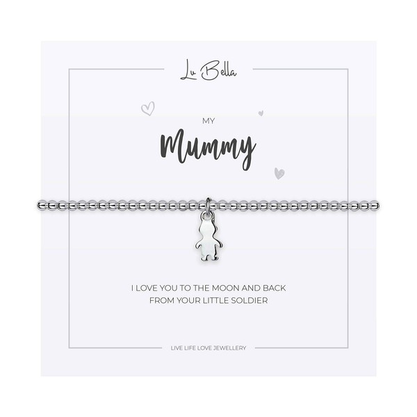 Lu Bella Mummy to Be Silver Baby Bracelet - Pregnancy Gifts - Expectant Mum Present - Adjustable Silver Jewellery with Charm and Gift Bag from My Mummy (Boy)