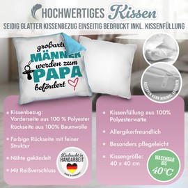 PR Print Royal Baby-News Cushion with Saying "Großartige Männer Werden zum Papa" [German Language] - Gift for Pregnancy for Expecting Father, Decorative Cushion 40 x 40 cm, Includes Cushion Filling
