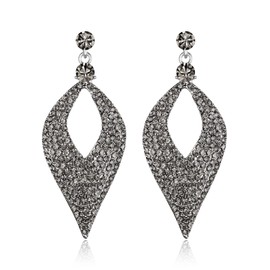 Clearine Bohemian Boho Hollow Leaf Chandelier Crystal Dangle Earrings for Women Grey Silver-Tone