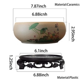 TOIVO Lotus Bowl Planter, Coarse Pottery Water Lily Flower Pot with Plastic Base, 7.8 inches (B-3)