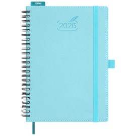 BEZEND Calendar 2026 Book Calendar A5 Ring Binder 1 Week 2 Pages Diary 2026 Weekly Planner with 80 g/m² Paper & Monthly Index Planner & Appointment Calendar with PU Leather Soft Cover - Sky Blue