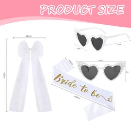 Baieye Pack of 3 Jga Accessories Women, Jga Accessories with White Veil, Bride to Be Sash, Heart Sunglasses Pearl, for Bachelor Party, Bridal Party, Bride to be Decoration, White