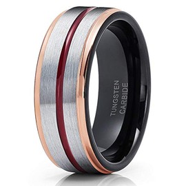 Rose Gold Tungsten Wedding Band Maroon Wedding Band 8mm Tungsten Ring Men & Women Comfort Fit Ring (5.5)