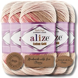 Alize 5 x 100 g Cotton Gold Batik Turkish Premium Wool Cotton and Acrylic Hand Knitting Yarn Baby Wool Knitting Yarn with Colour Gradient Accessory Baby for Crocheting Knitting (5970)