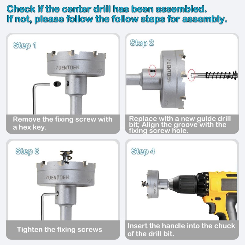 YUENTOEN 6Pcs Carbide Hole Saw Kit, 22-65MM TCT Drill Bit