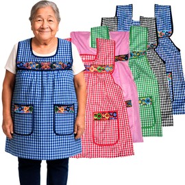 Cuitáxi Traditional Mexican apron for women with pockets beautiful flower embroidery XL - Mandiles para mujer mexicanos mandil Blue
