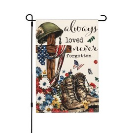 American Flag Soldiers Boots Garden Flags 12 x 18 Inch Double Sided 4th of July Garden Flag Burlap Memorial Day Patriotic Always Remember Never Forgotten Flowers Yard Outdoor Decoration