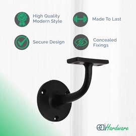 Matt Black Handrail Brackets for Stair Bannister Handrail Wood and Steel Handrail - Pack of 2