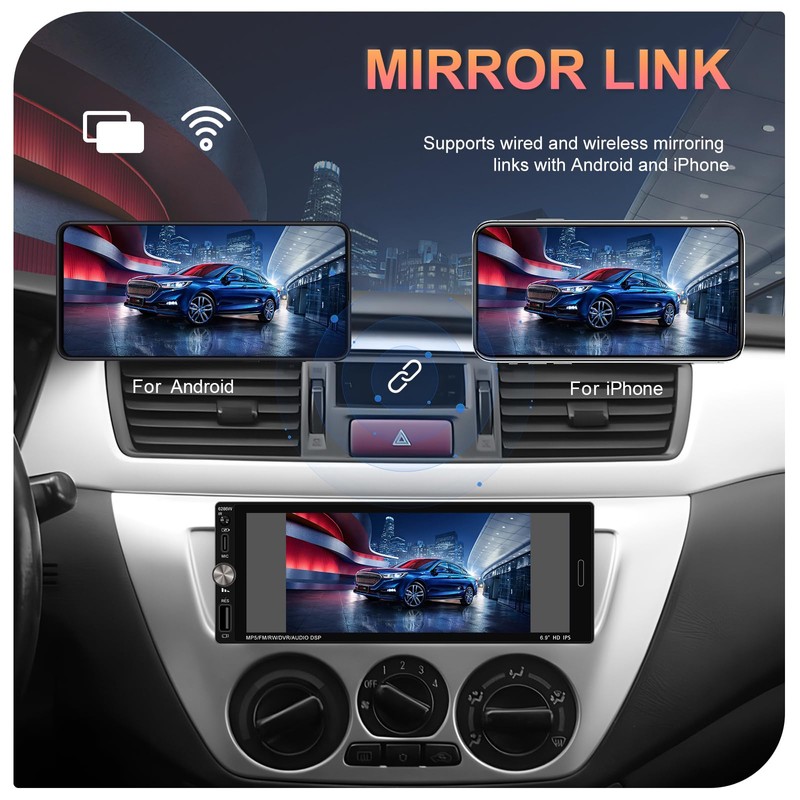 [Upgrade] 6.9 inch Single Din Touch Screen Car Radio with