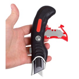 INTERNET'S BEST Ergonomic Utility Knife Set | Retractable Box Cutter with Rubber Handle | For Cutting Cardboard, Carpet & Plastic | Blade Storage in Handle | Includes 2 Razor Knives & 3 Extra Blades