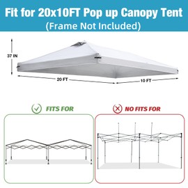 10x20 Canopy Replacement Top Cover with Air Vents for ez up Pop up Canopy Gazebo Tent, with Adjustable Strap, Waterproof & Anti-UV for Outdoor Shade (Top Only,Frame Not Included) (Off White)