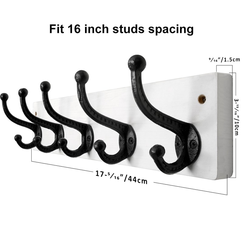 WEBI Rustic Coat Rack Wall Mount,5 Cast Iron Coat Hooks