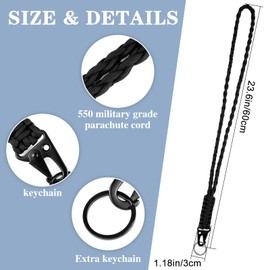 Teaaha Heavy Duty Paracord Lanyard - 550 Military Braided Tactical Neck Lanyards with HK Clip Key Ring, Perfect for Keys, ID Badges, Phone, Whistle, Camera, Wallet (Black)