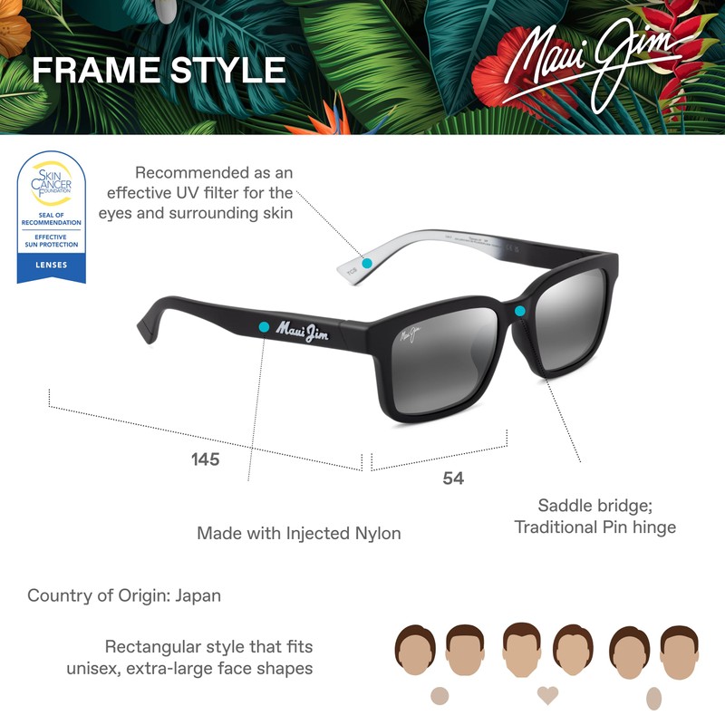 Maui Jim Unisex's Opiopio AF Polarized Square Sunglasses, Matte Black