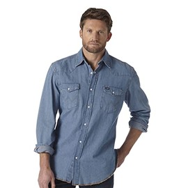 Wrangler Mens Western Work Shirt Washed Finish, Stonewashed, Big-Tall, Stonewashed, XX-Large Tall
