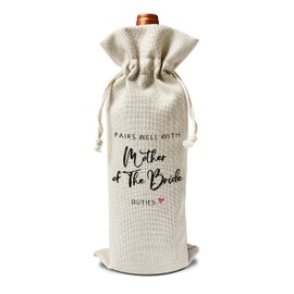 Mother Of the Bride Wine Gift Bags - for Wedding, Engagement - Reusable Burlap With Drawstring Gift Bag (5.5"x 13.5")-1 Pcs/jiu029