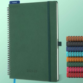 IN-LUXPRO 2025-2026 Academic Diary A4 Week to View (29x21.7 cm) Spiral 18 Months (Jul'25 - Dec'26) Weekly & Monthly Planner with Month Tabs & Pocket,Expenses/Note Pages,PU Leather(Green)