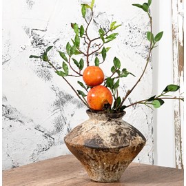 EUGRSHL Ceramic Rustic Vase, Farmhouse Vase, Pottery Vase, Vintage Flower vase, Terra Cotta Vase for Home Decor, Living Room, Dining Room, Bedroom, Kitchen, Bathroom, Hallway (Short)