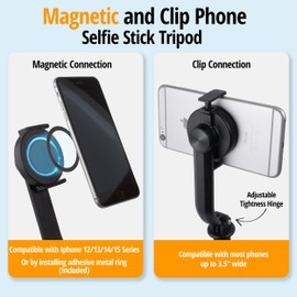 Generic Magnetic Selfie Stick, 4ft Extension, Steel Construction, Compact and Lightweight
