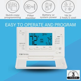Lux LTX9100U Programmable 7 Day Thermostat; 2 Heat, 2 Cool…