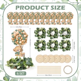 6 Set Baby Shower Bear Table Centerpieces Decortion Sage Green Bear with Eucalyptus Wreath Wood Slices Welcome Baby Table Toppers for Boy Or Girl Gender Reveal Party Favors