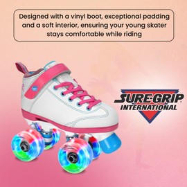 Sure-Grip Sugar & Spice Kids Roller Skates - Durable Vinyl Boot with Comfortable Padding - Features Indoor/Outdoor Light-Up Wheels - Lightweight Nylon Plate & Trucks - Available in Junior Sizes Only