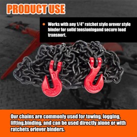G80 Transport Binder Chain 1/4 Inch x 20 Foot | 3,300 lbs Safe Working Load | Tow Chain with Clevis Grab Hooks | Heavy Duty Chain for Transporting,Towing, Tie-Down, and Lifting
