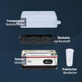 KHG Egg Cooker EK-600SE 6 Eggs Stainless Steel Lightweight with Warming Function in Unique Retro Design Easy Operation with Alarm Function and Measuring Cup 400 Watt