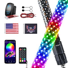 Nilight LED Fat Whip Light 1PC 3FT RGB Lighted Antenna Whips with Remote & App Control DIY Chasing Patterns Brake Reverse Lights for ATV UTV Polaris RZR Can-am Dune Buggy Pickup Trucks Jeep