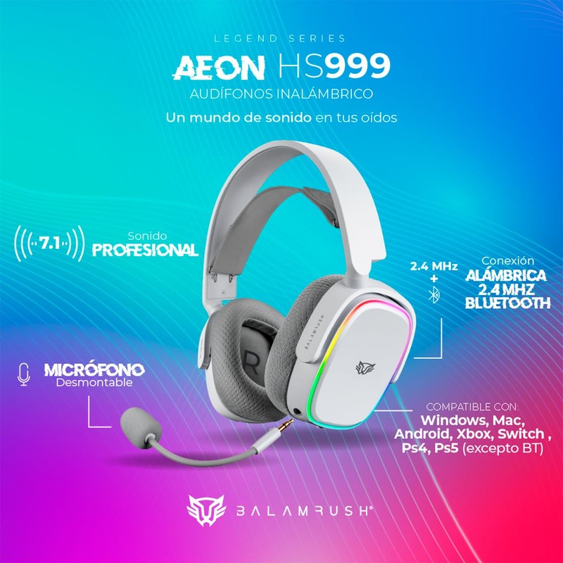 Balam Rush Audifonos Diadema Gamer AEON HS999 Inalambrico Microfono Flexible