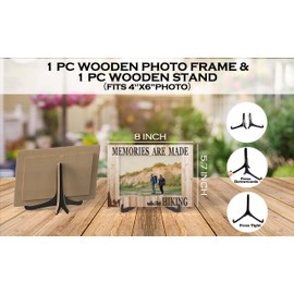 Qiwog Hike Photo Frame - Camping Wooden Tabletop Picture Frame with Stand - Gifts For Nature Lover - Camping Gifts for Family Friends Colleagues - Home Office Desk Decor -A56