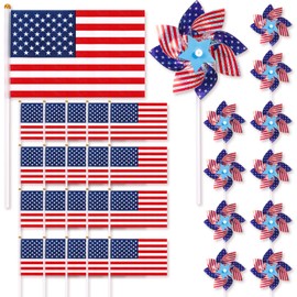 HOWAF 4th of July Accessories USA Patriotic Decorations, 20 Small American Flags On Stick and 10 Patriotic Pinwheels for Independence Day, Memorial Day, Labor Day, Red White and Blue Party Supplies
