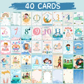 Leacckl Baby Milestone Cards, Comes with an Extra Photo Album, 40 Shower Milestone Cards, Newborn Milestone, New Born Baby Gifts