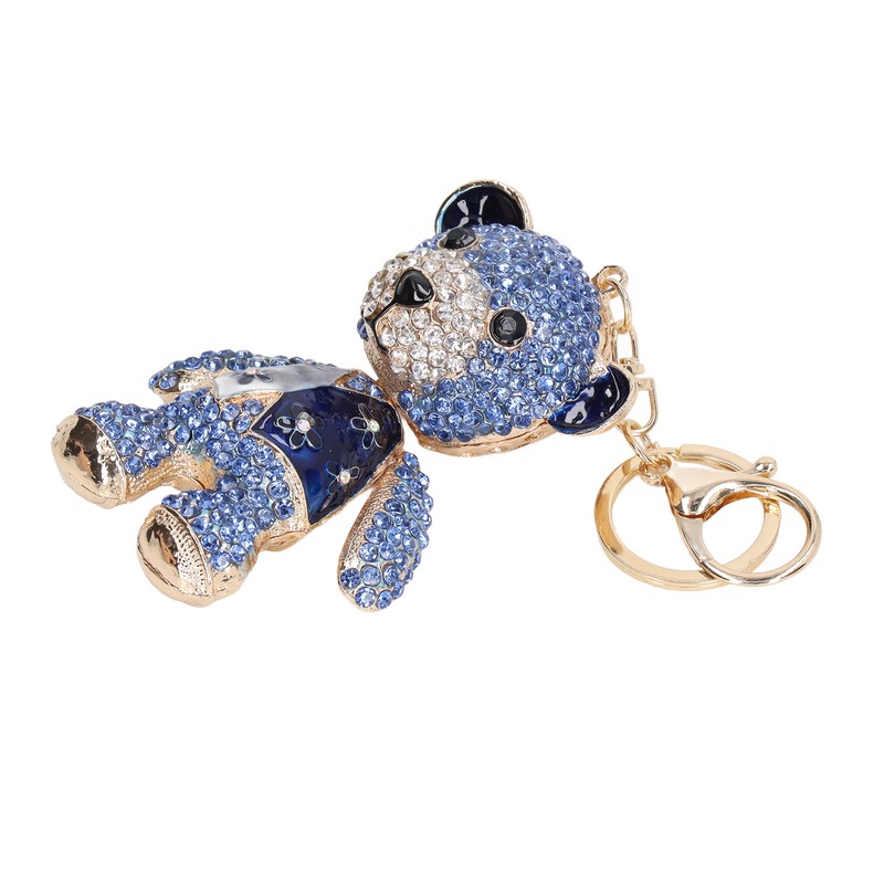 Bear Keychain Electroplate Long Bright Rhinestones Bear Keychain with Hook