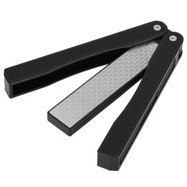 Pssopp Folding Knife Sharpener, Portable Double Sided Sharpener with Anti Slip Handle, Faster Than Stone for Military Garden and Home Use (Black)