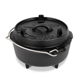 Petromax Cast Iron Dutch Oven for Cooking or Baking Outdoors Over a Campfire or in The Home Kitchen, Pre-Seasoned Cookware Conducts Heat Evenly, 3 Legs, 1.7 Quart