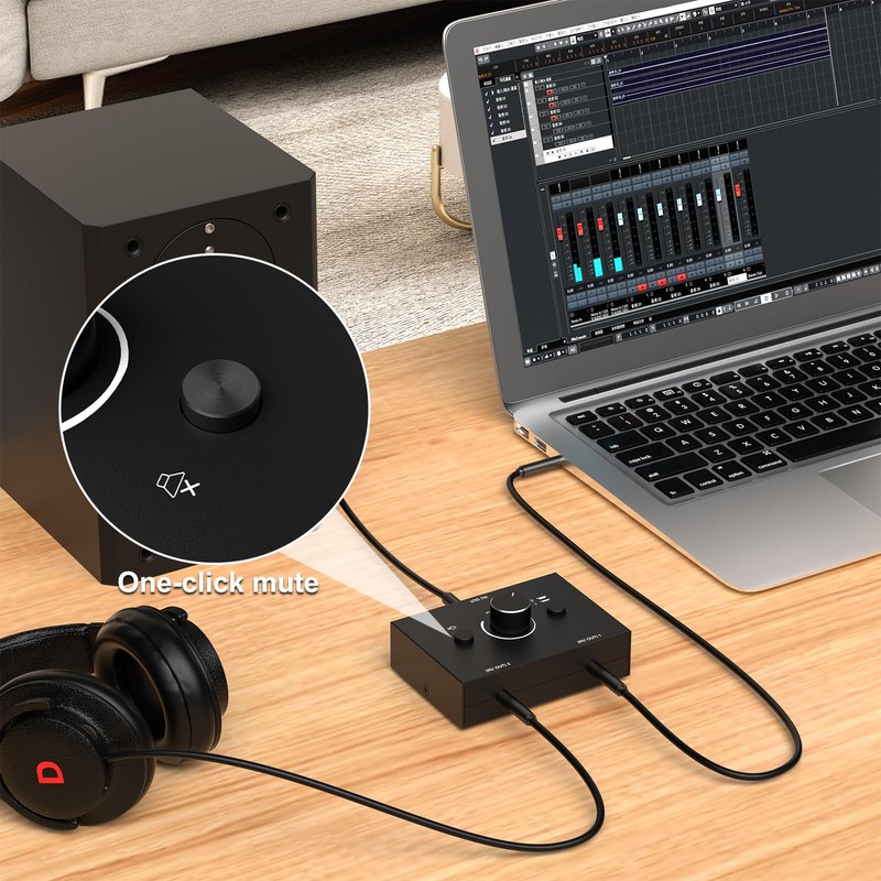 Dingsun 3.5mm Audio Switch, Stereo Audio Selector Box Passive Speaker