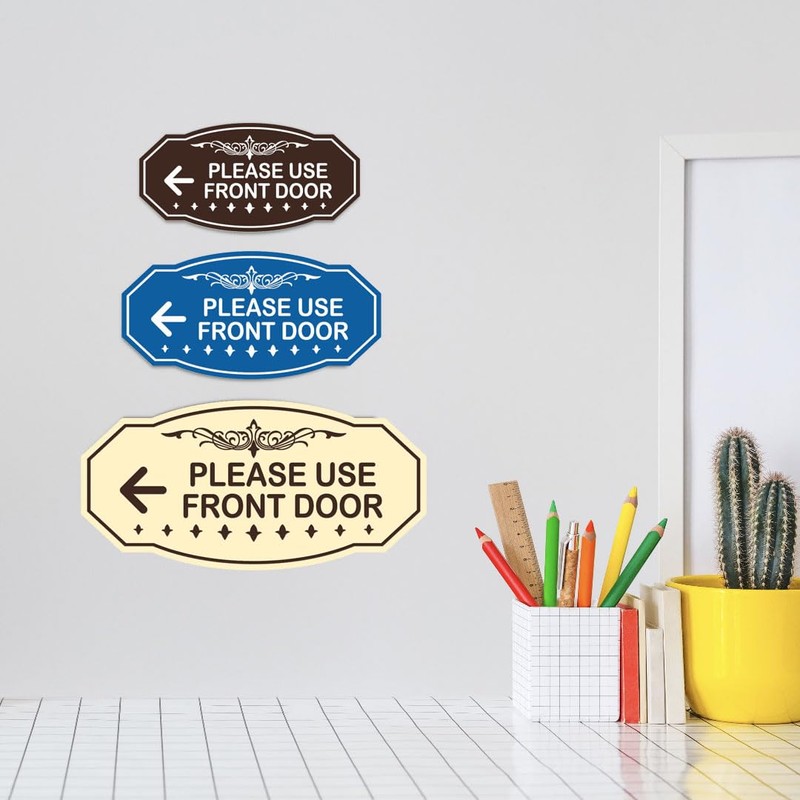 Victorian Please Use Front Door (Left Arrow) Sign (Black Gold)