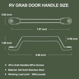 ESUDNT RV Grab Door Handle, Heavy Duty 304 Stainless Steel Metal for Camper, Trailer, Cargo Trailer, Motor Home, Boat, Automotive, Cart (4 Pack, Come with Screws)