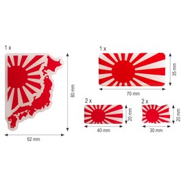 BIKE-label Japan Rising Sun 3D Sticker Set Flags 6 Pieces Sticker Car Motorcycle X301200VA