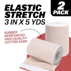 Elastic Bandage Wrap, 3 in x 15 ft Stretch, Hook & Loop Reusable Body Compression Bandage Wrap for Wrists, Elbow, Knees, Ankles & Feet (2)